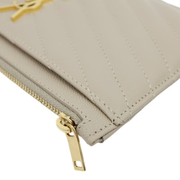 Yves Saint Laurent Monogram Bill Grain De Poudre Chevron Leather Zip Pouch Beige - Picture 6 of 12